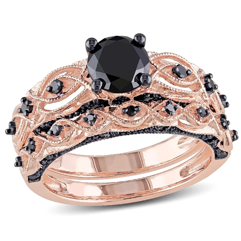 unique modern engagement rings-Mimi & Max 1 3/8ct TW Black Diamond Bridal Set in 10k Rose Gold with Black Rhodium