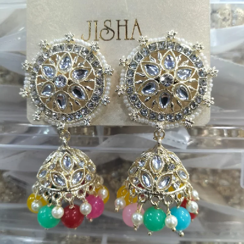 chunky gold earrings for women-Manisha Jewellery Gold Plated Austrain Stone  Jhumki Earrings