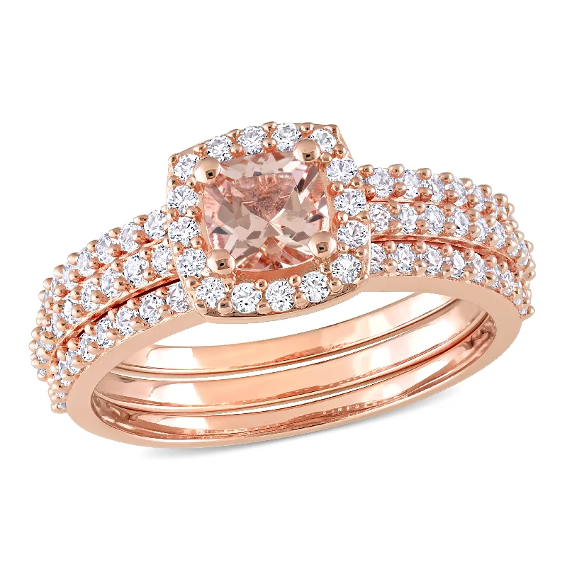 platinum diamond engagement rings-Mimi & Max 1 1/3ct TGW Morganite Created White Sapphire Bridal Set in Pink Silver