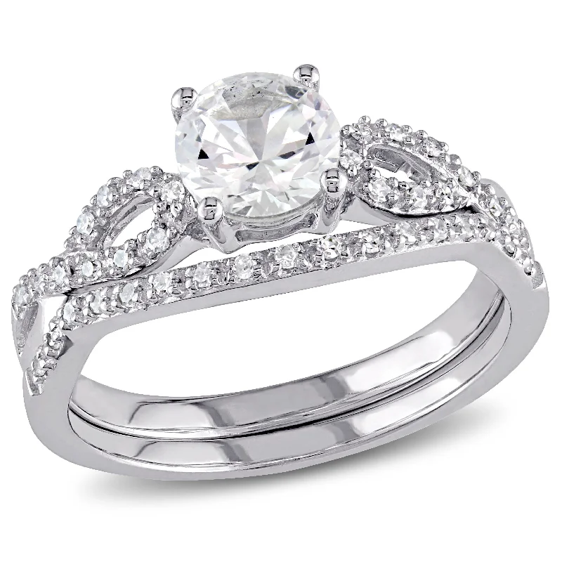 vintage-style engagement rings-Mimi & Max Created White Sapphire and 1/6ct TW Diamond Bridal Set in 10k White Gold