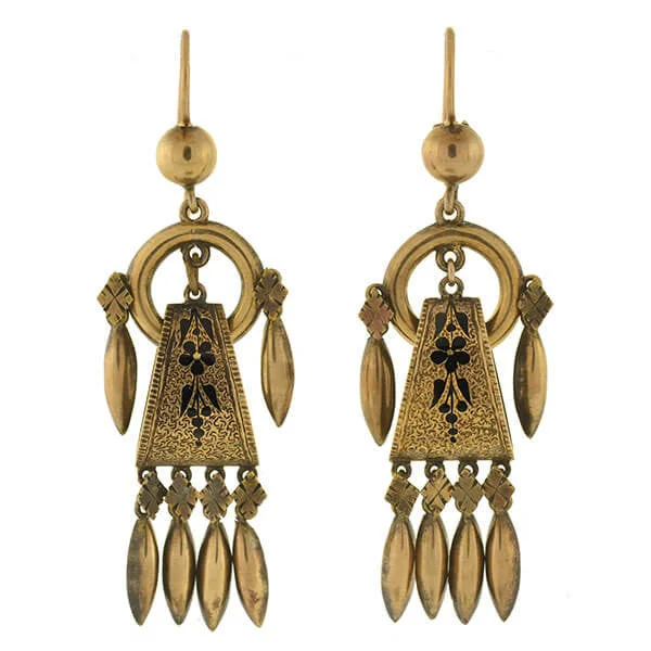 crystal stud earrings for women-Victorian 14kt Gold & Tracery Fringe Earrings