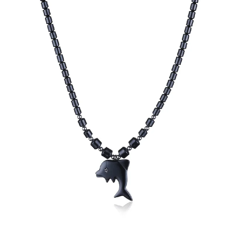 luxury diamond necklaces for women-Natural Iron Stone Dolphin Necklace and Pendant