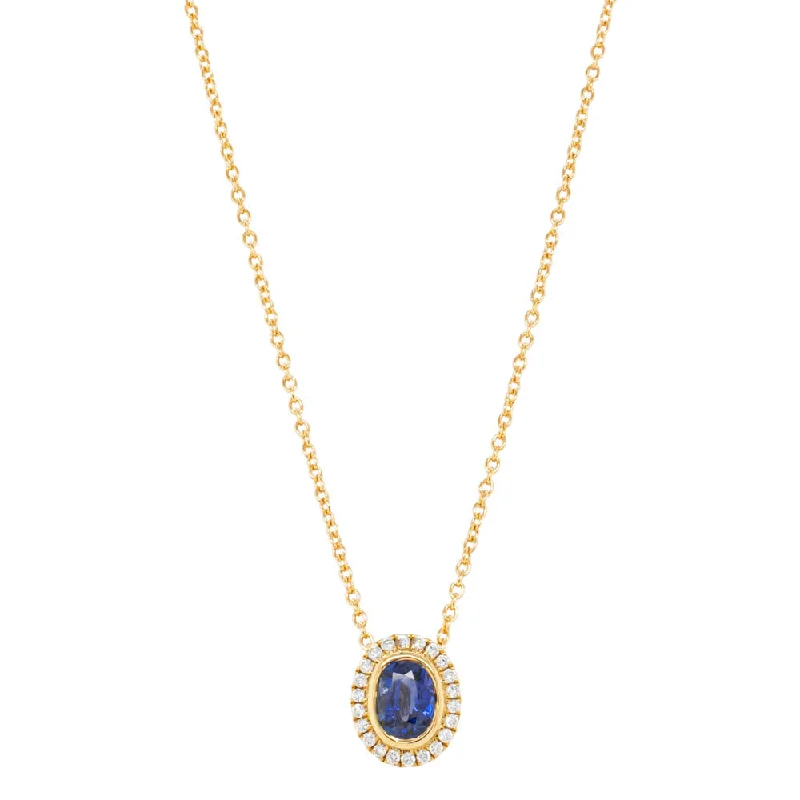 elegant necklaces for women-18ct Yellow Gold .82ct Sapphire & Diamond Halo Pendant