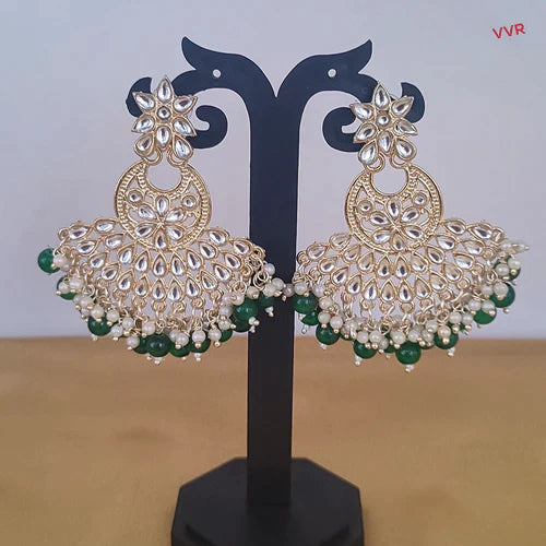 engraved earrings for women-Bhavi Jewels Gold Plated Kundan Dangler Earrings