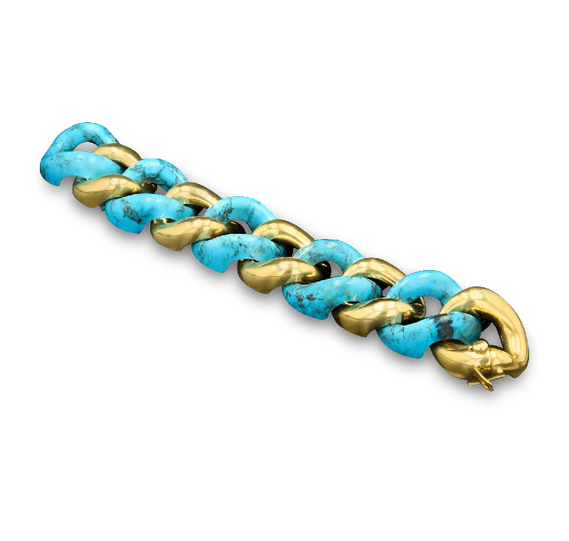 bangles with gemstones for women-Seaman Schepps Turquoise and 18K Gold Bracelet