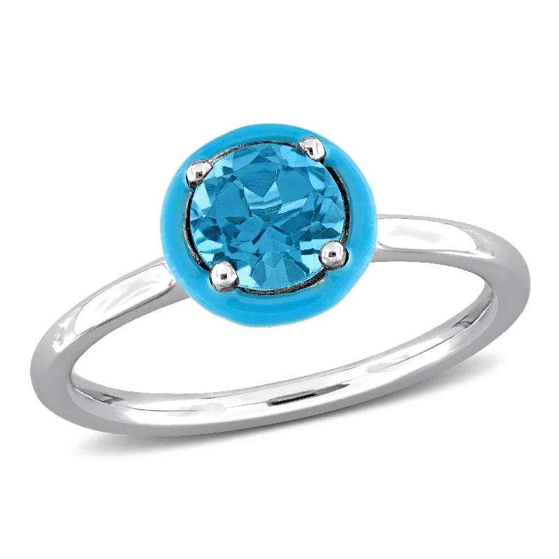 sapphire engagement rings-Mimi & Max 1ct TGW London Blue Topaz Blue Enamel Plated Solitaire Ring Sterling Silver