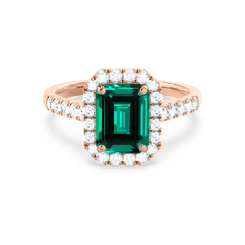 wedding ring sets for engagement rings-ESME - Emerald Lab-Grown Emerald & Diamond 18K Rose Gold Ring