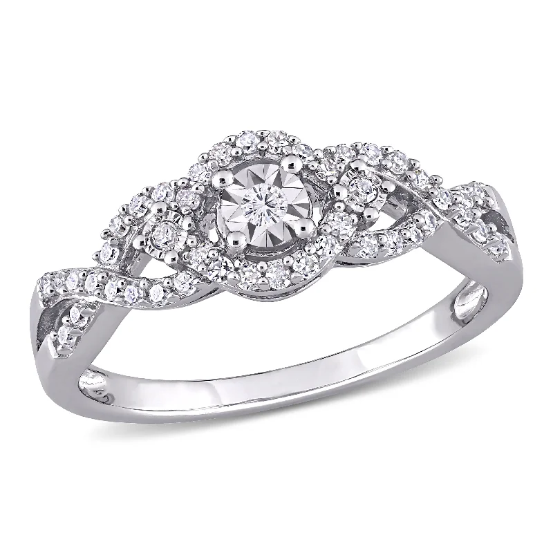 affordable diamond engagement rings-Mimi & Max 1/4ct TW Diamond Swirl Halo Ring in Sterling Silver