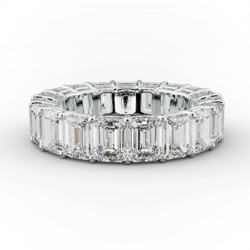 diamond rings with side stones for women-7.0 Carat Emerald Cut Diamond Eternity Band Shared Prong