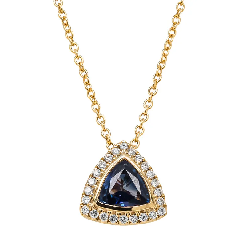 cross necklaces for women-18ct Yellow Gold .82ct Sapphire & Diamond Pendant