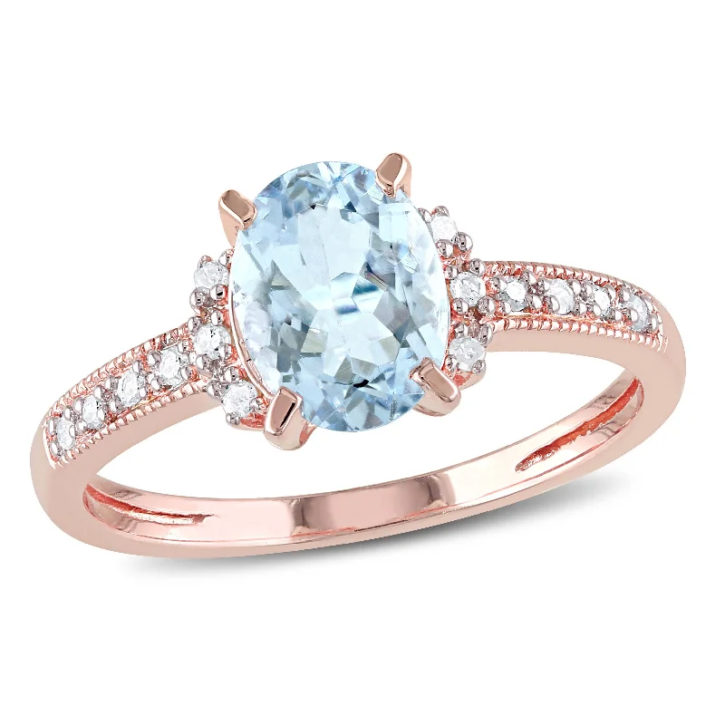 emerald-cut engagement rings-Mimi & Max Oval Cut Aquamarine and Diamond Ring in Rose Silver