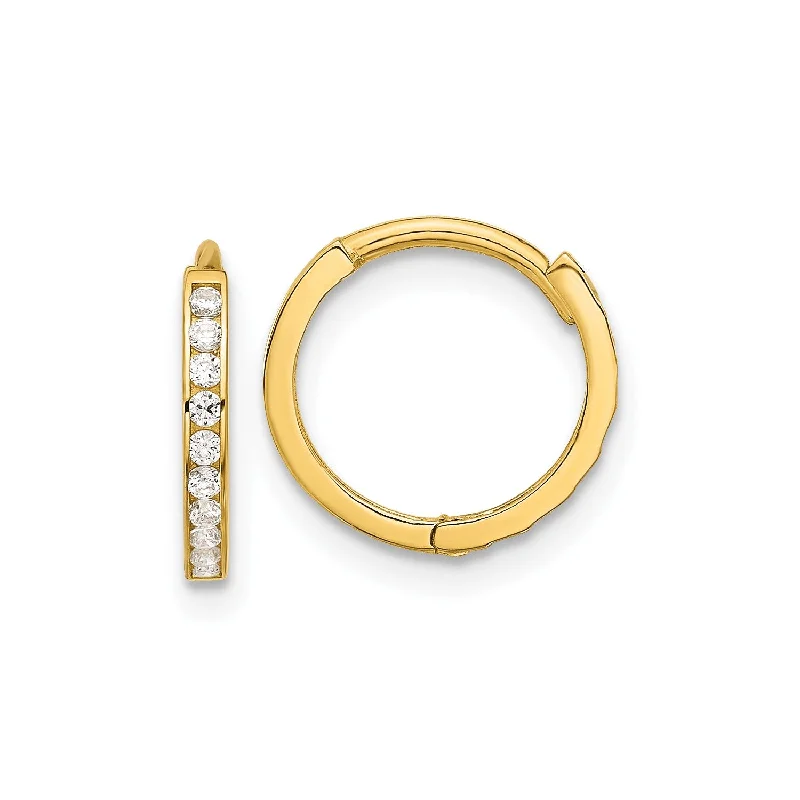 dangle earrings for women-14k Polished CZ and D/C 1.5mm Huggie Hoop Earrings