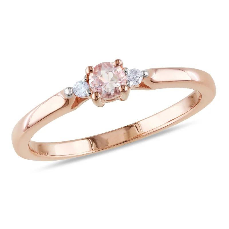 personalized engagement rings-Mimi & Max Round Cut Morganite and Diamond Accent Ring in Rose Silver