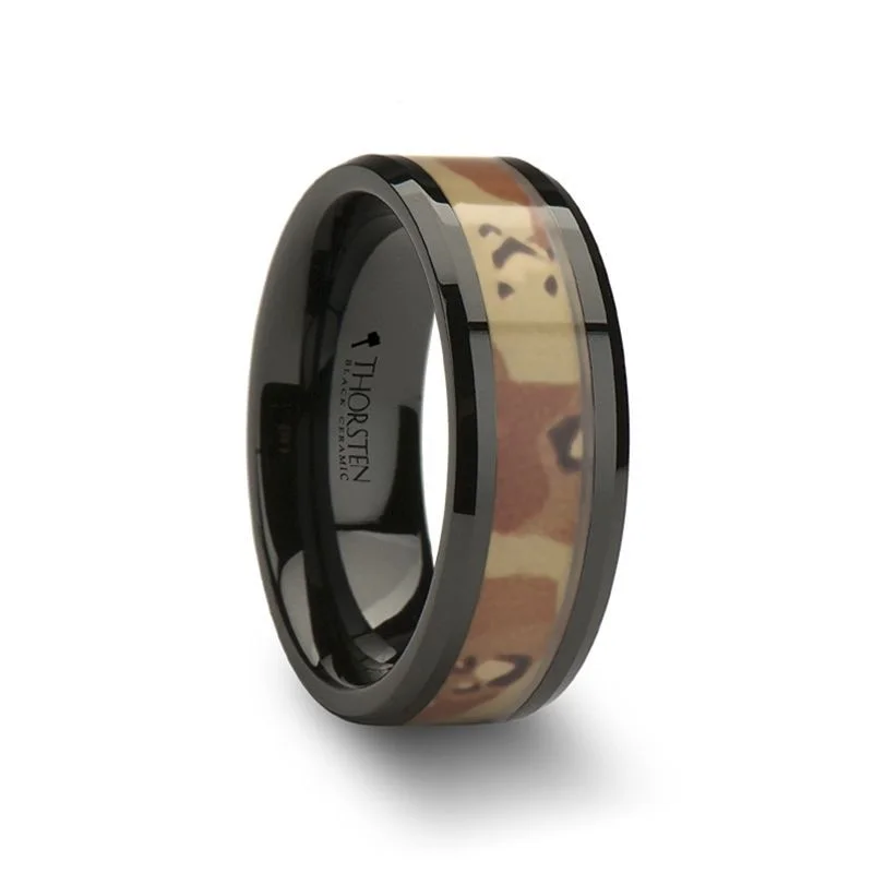 sapphire diamond rings for women-FOX | Ceramic Ring Real Military Style Desert Camo