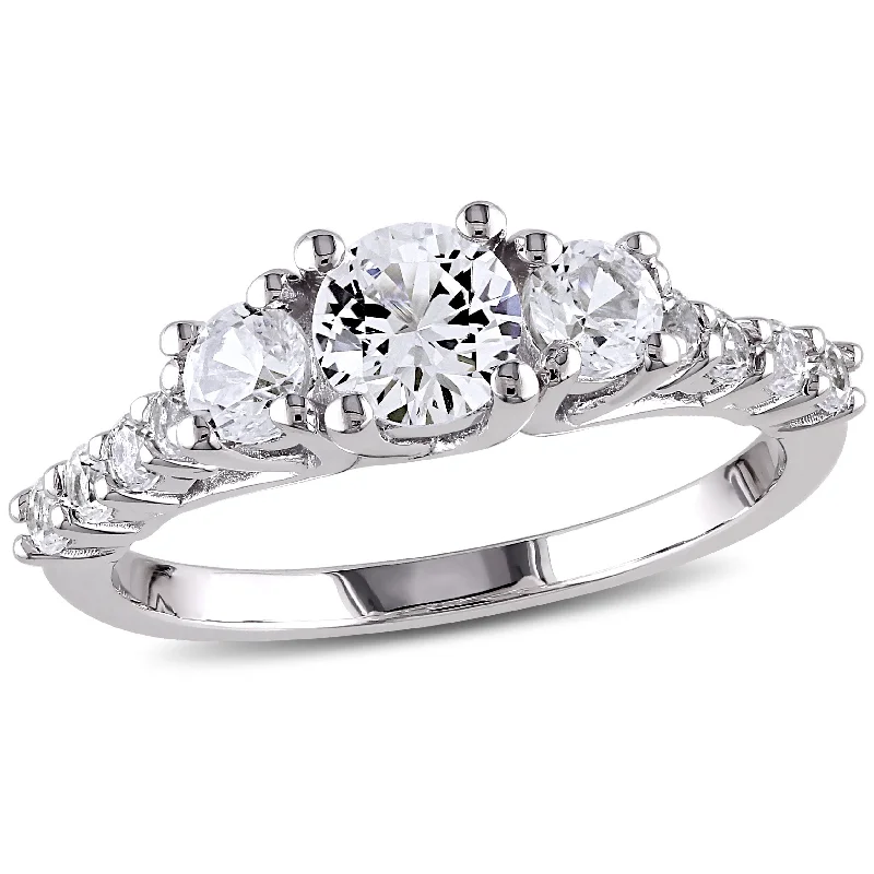 affordable diamond engagement rings-Mimi & Max Created White Sapphire 3-Stone Ring in Sterling Silver