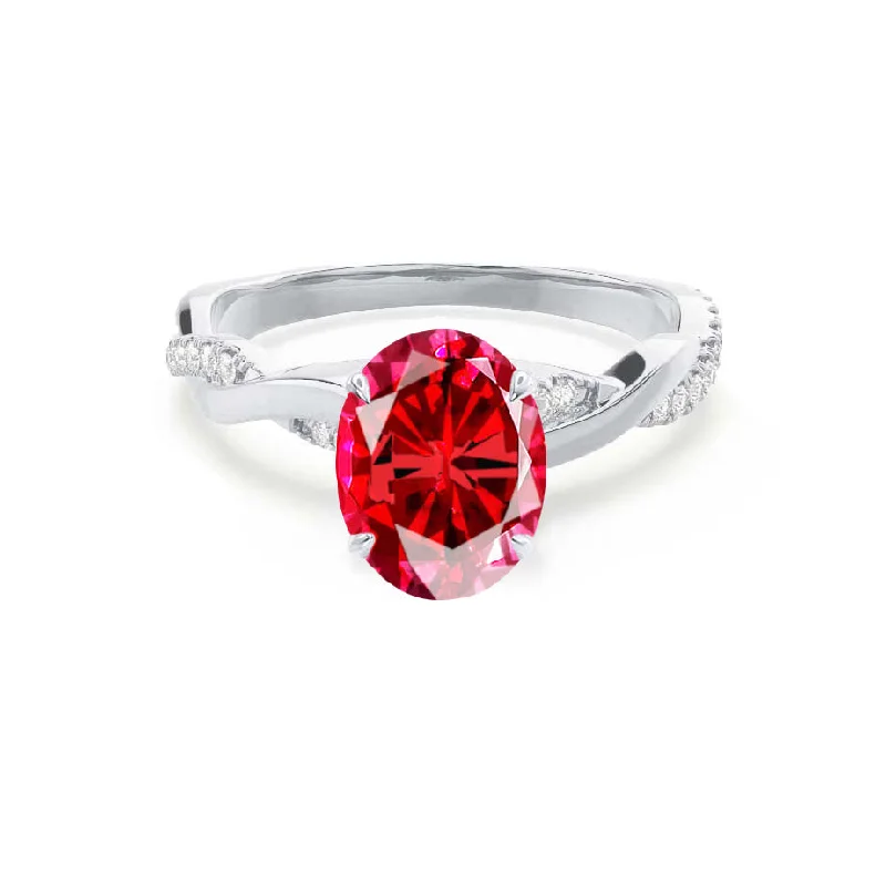 emerald-cut engagement rings-EDEN - Chatham® Oval Ruby & Diamond 950 Platinum Vine Solitaire Ring