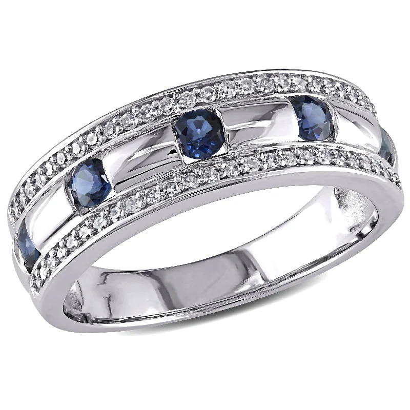 princess-cut sapphire engagement rings-Mimi & Max 1/4ct TW Diamond and Sapphire Anniversary Band in 10k White Gold