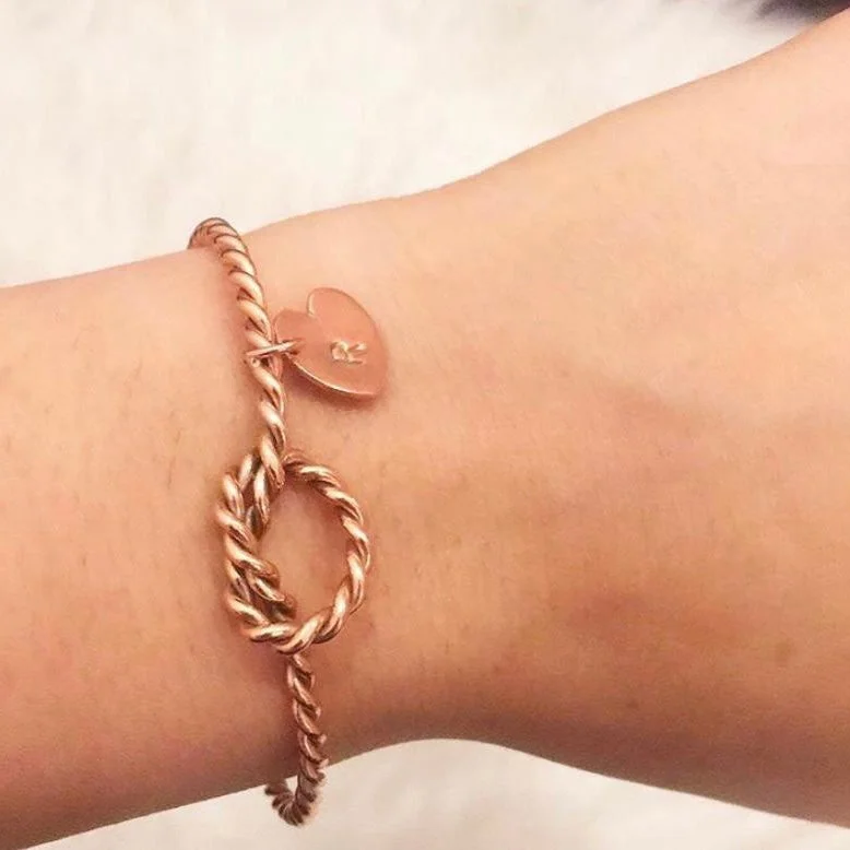 thick bangle bracelets for women-Twisted Knot Bracelet With Initial