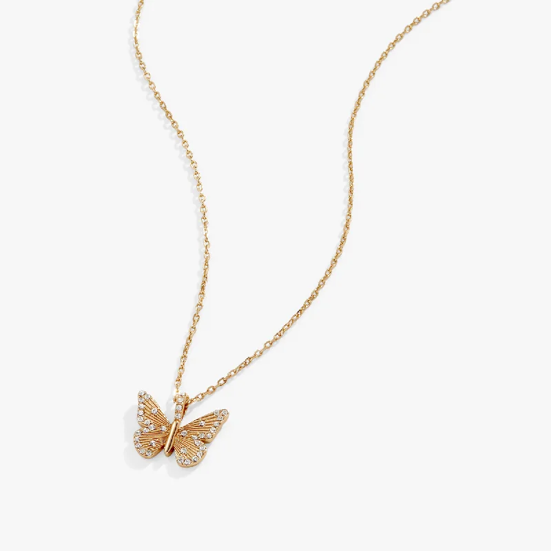 rose gold necklaces for women-Butterfly + Crystal Necklace, Adjustable