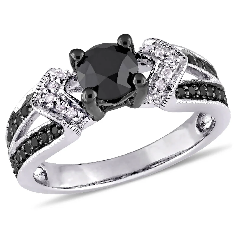 luxury diamond engagement rings-Mimi & Max 1ct TW Black and White Diamond Split Shank Engagement Ring in Sterling Silver with Black Rhodium