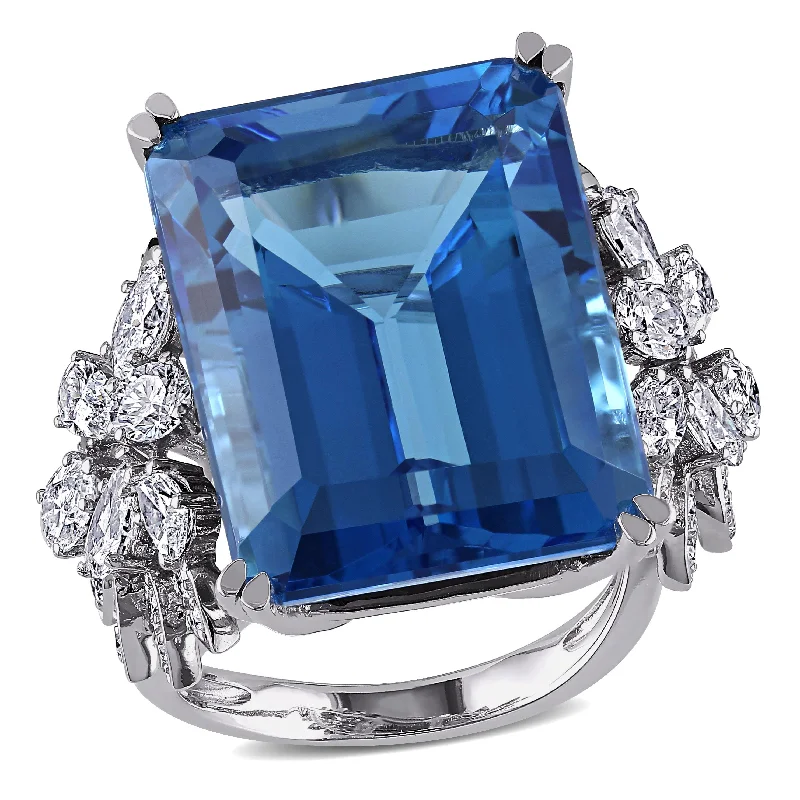 custom-made engagement rings-Mimi & Max 28 1/4ct TGW Octagon Swiss-Blue Topaz Ring 1 3/4ct TW Diamonds 14k White Gold