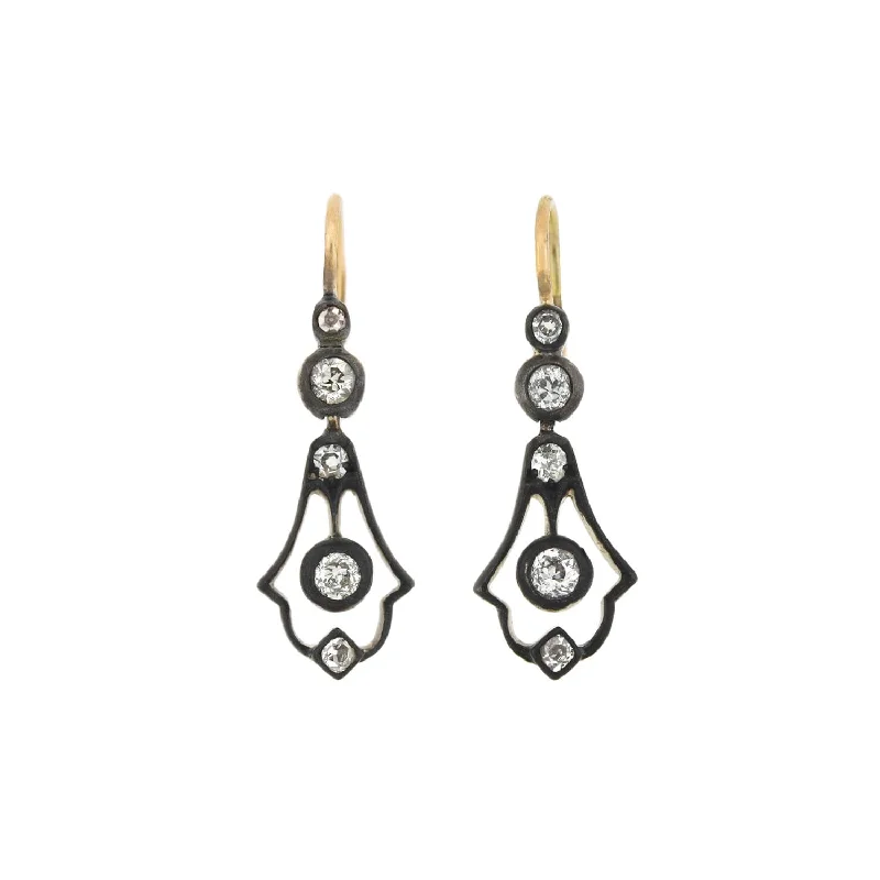 trendy earrings for women-Victorian Sterling/14kt Diamond Dangle Earrings 0.80ctw