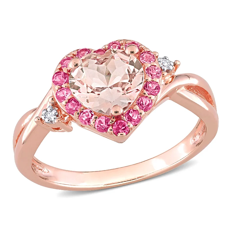 bridal engagement rings-Mimi & Max Morganite-Pink Tourmaline and Diamond Heart Ring in Rose Silver