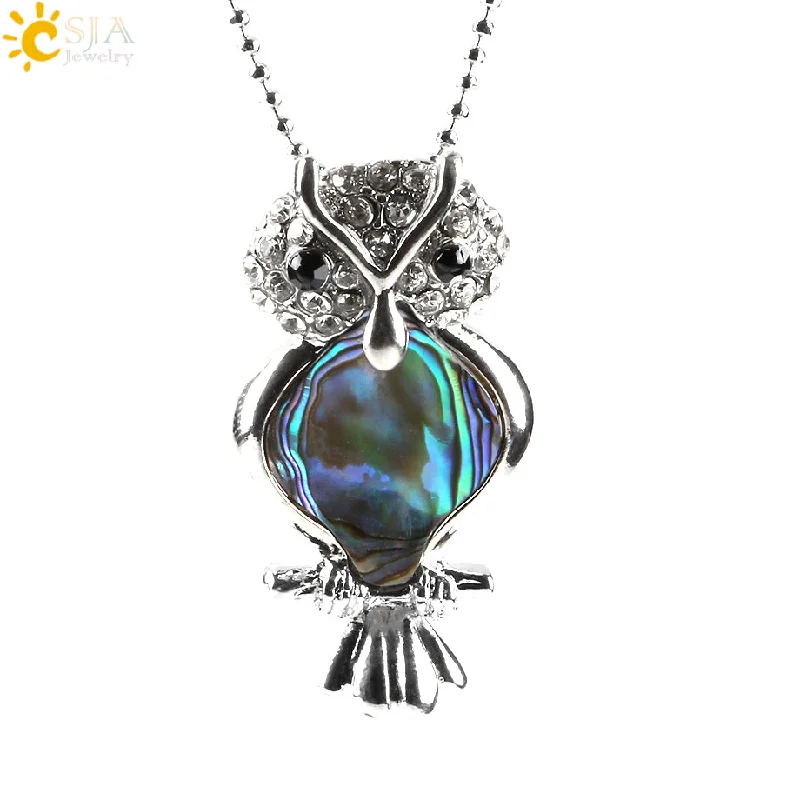 luxury gold necklaces for women-Standing Owl Shape Paua Shell Abalone Series Necklace and Pendant