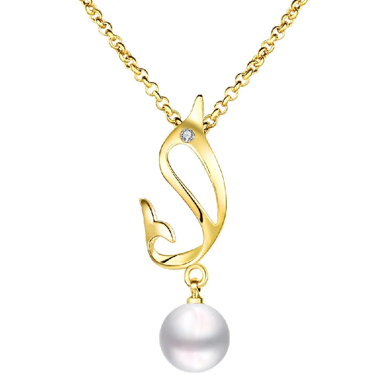 fashionable necklaces for women-Trendy 18K Gold Plated Pearl Dolphin Necklace