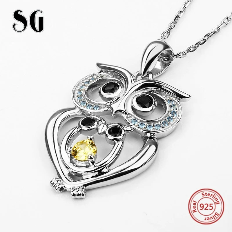 dainty necklaces for women-925 Sterling Silver European Zircon Owl Necklace and Pendant