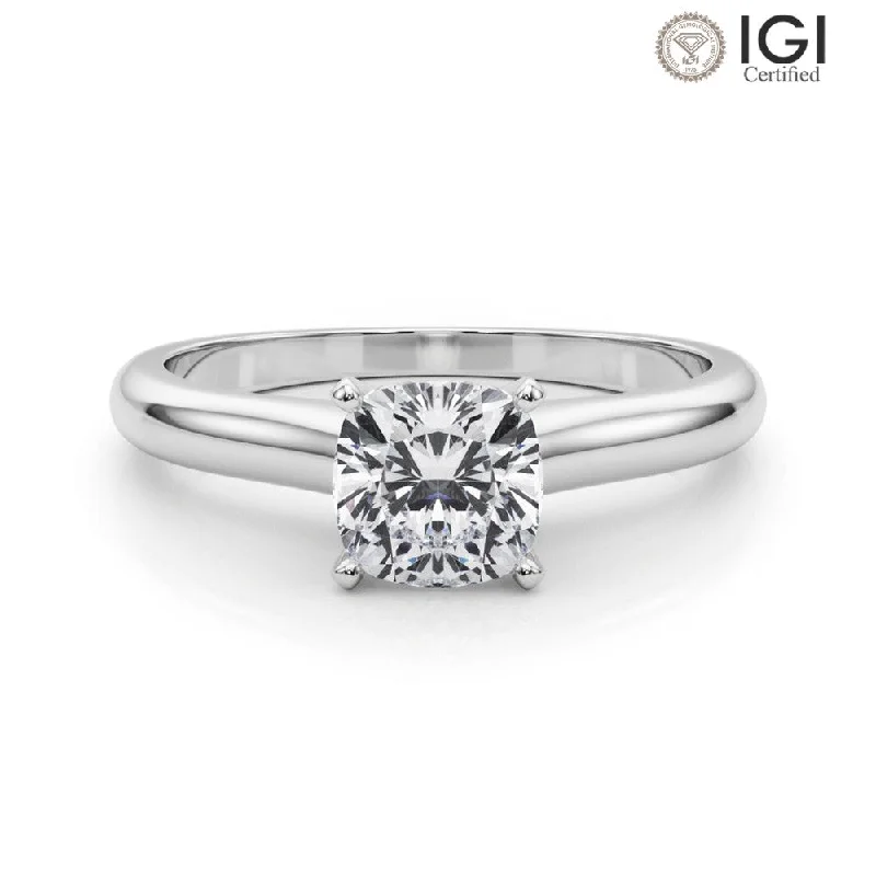 silver wedding rings for women-Isabella Cushion Lab Grown Diamond Solitaire Engagement Ring IGI Certified