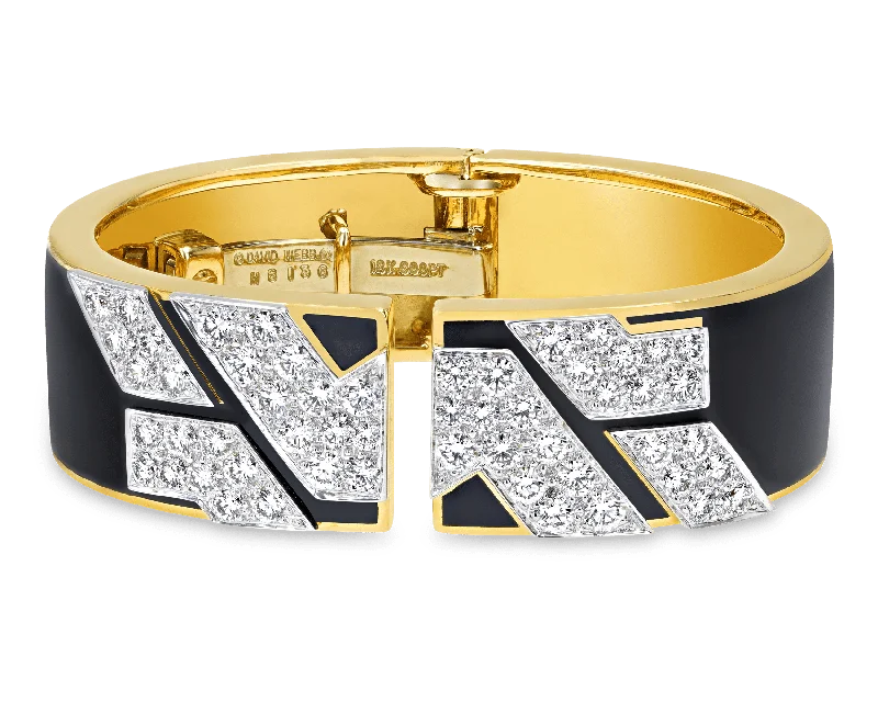 stackable gold bracelets for women-David Webb Enamel and Diamond Bracelet