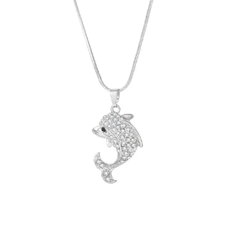 crystal necklaces for women-Elegant Rhinestone Crystal Filled Dolphin Necklace & Pendant