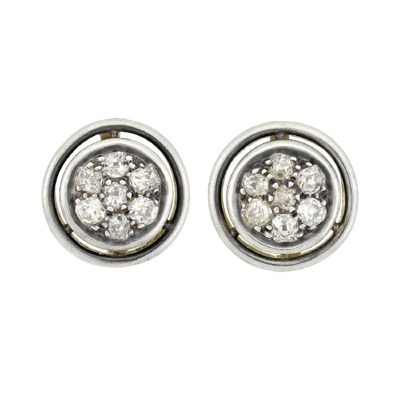 elegant drop earrings for women-Victorian 18kt/Sterling Mine Cut Diamond Cluster Stud Earrings 0.65ctw