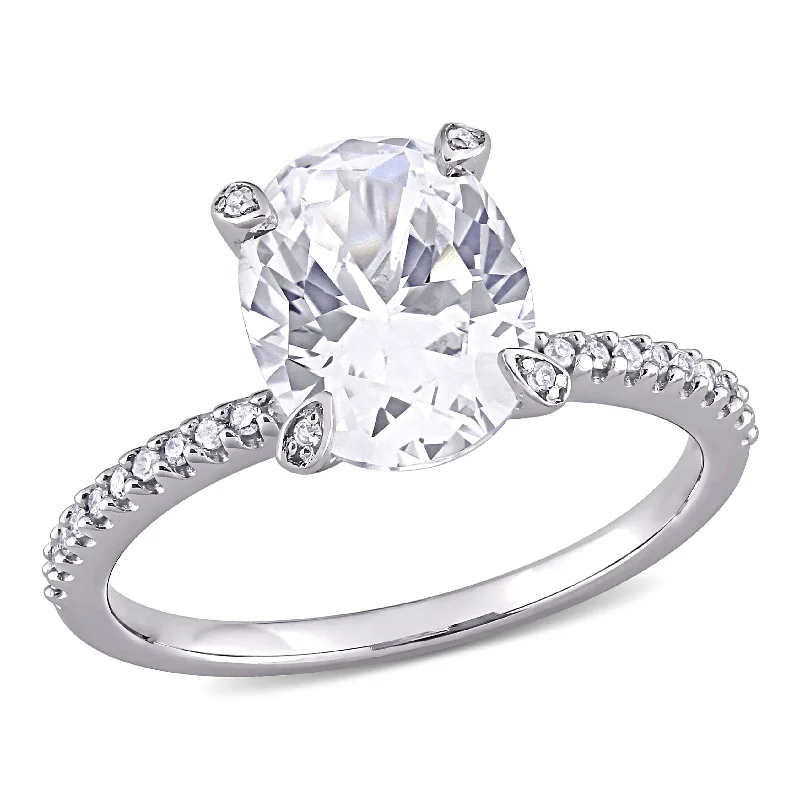 unique halo engagement rings-Mimi & Max 4 1/6ct TGW Oval-Cut Created White Sapphire and 1/10ct TW Diamond Engagement Ring in 10k White Gold