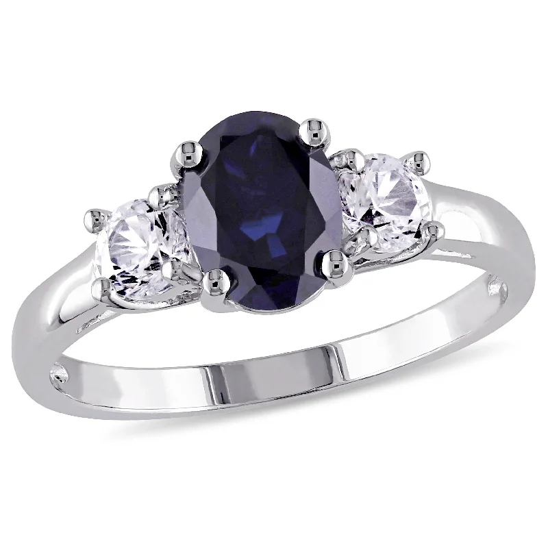 elegant engagement rings-Mimi & Max 2 5/8ct TGW Oval-Cut Created Blue and White Sapphire 3-Stone Ring in Sterling Silver