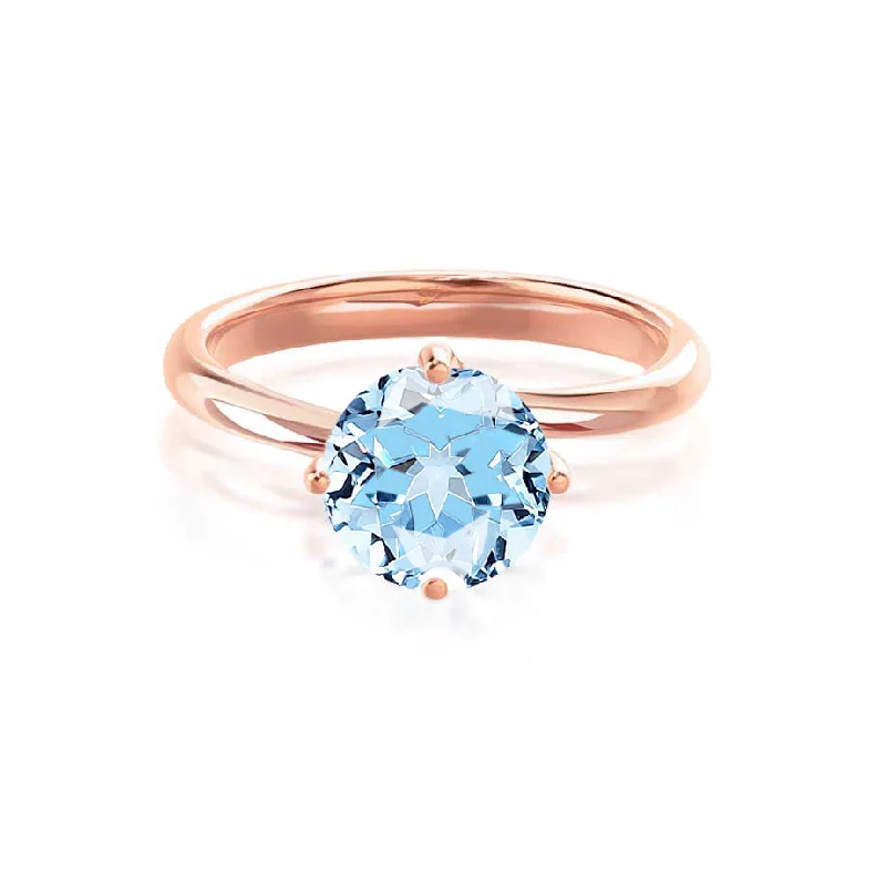 wedding band engagement rings-ANNORA - Chatham® Aqua Spinel 18k Rose Gold Twist Solitaire Ring