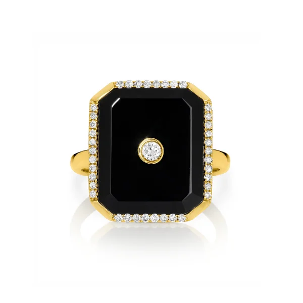 simple rings for women-Onyx and Diamond Ring