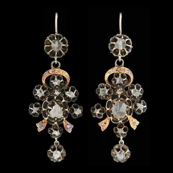 bohemian earrings for women-Victorian Dramatic Silver & 14kt Rose Cut Earrings