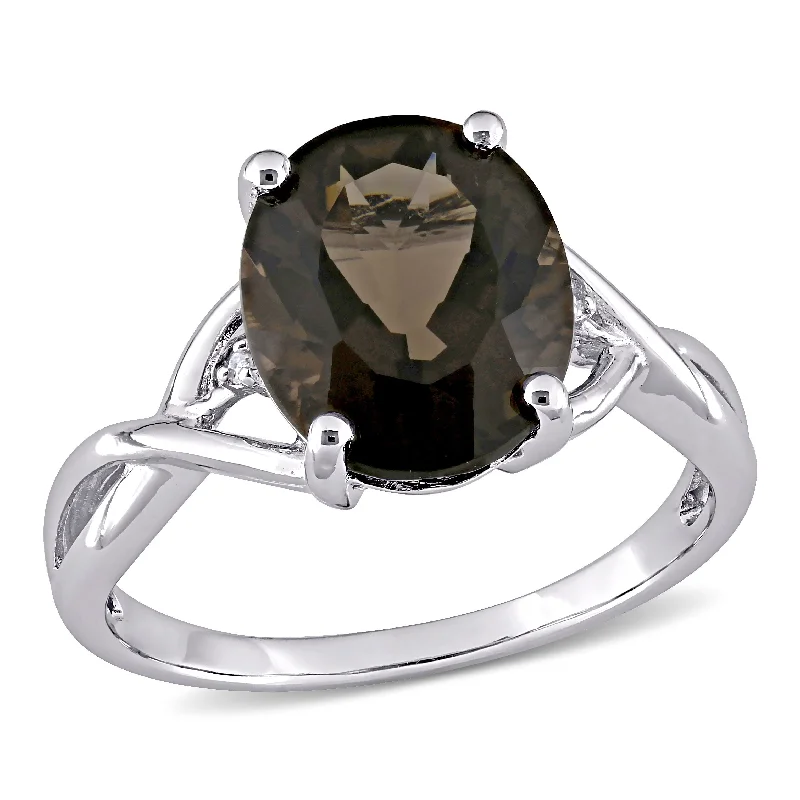 elegant gold engagement rings-Mimi & Max 3 3/4ct TGW Oval-Cut Smokey Quartz and Diamond Accent Ring in Sterling Silver