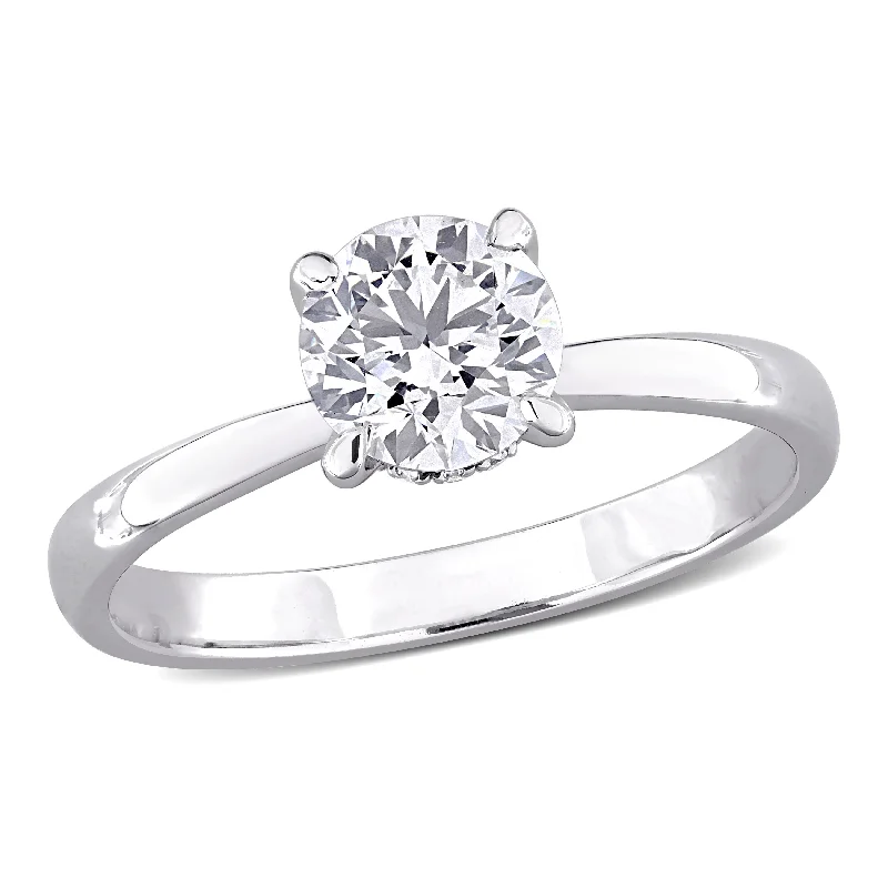 halo diamond engagement rings-Created Forever 1ct TW Lab-Grown Diamond Solitaire Engagement Ring in 14k White Gold