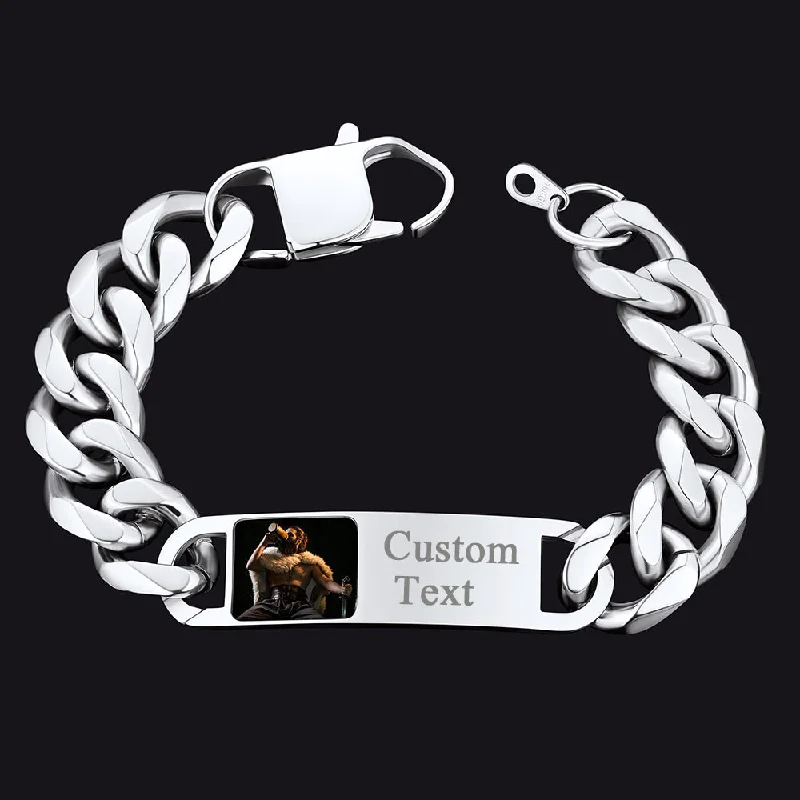 friendship bangles for women-Customized Photo Cuban Chain Link Bracelet with Picture Gift for Men