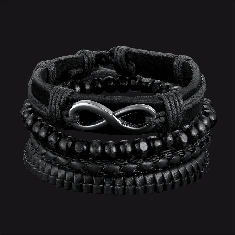 statement bangles for women-Infinite Woven Cuff Rope Leather Bracelet for Men