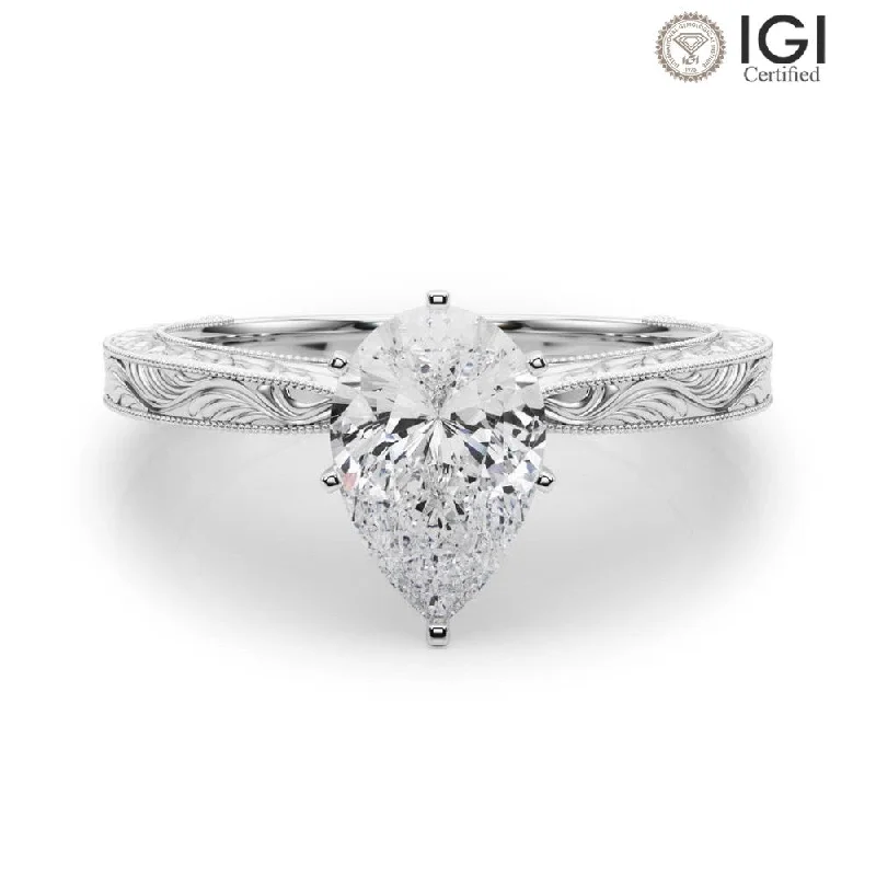 simple rings for women-Victoria Pear Lab Grown Diamond Solitaire Engagement Ring IGI Certified