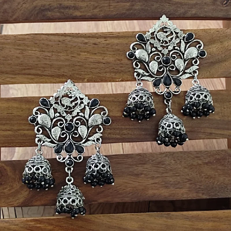 trendy statement earrings for women-Bevy Pearls Oxidised Plated Jhumki Earrings