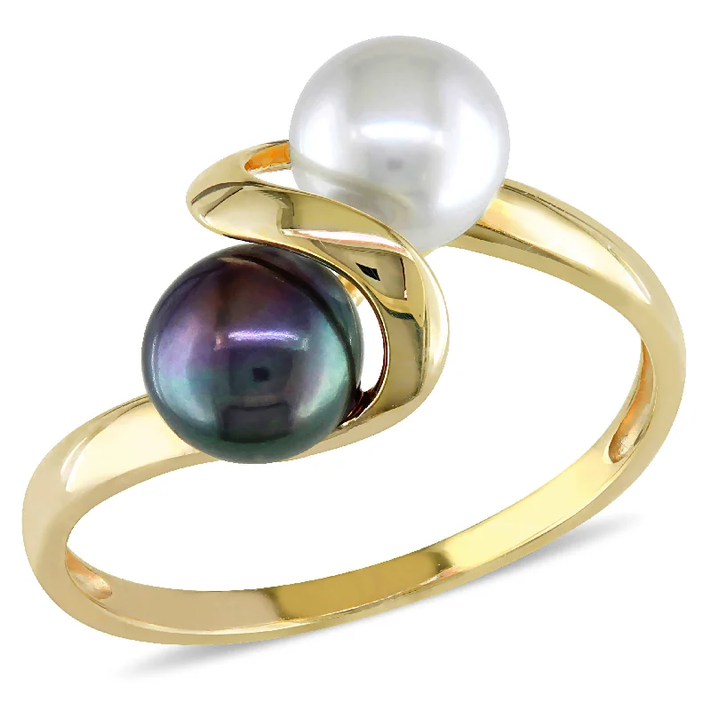 diamond engagement rings-Mimi & Max White and Black Cultured Freshwater Pearl Ring in 10k Yellow Gold