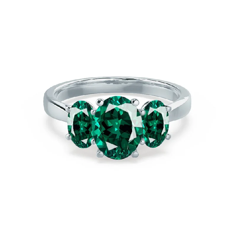 princess cut diamond engagement rings-EVERDEEN - Chatham® Oval Emerald 18k White Gold Trilogy Ring