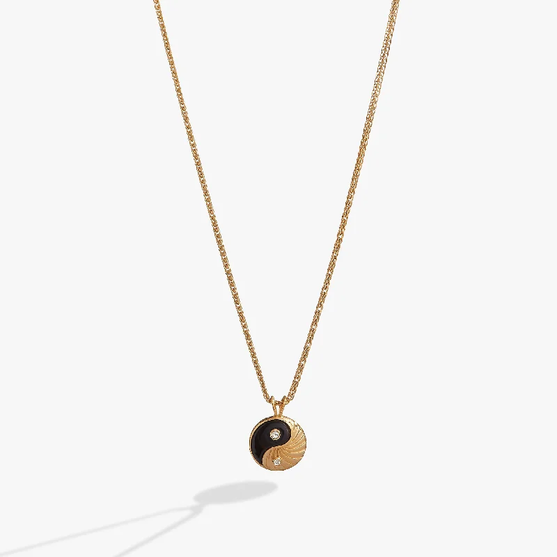 layered gold necklaces for women-Black Onyx Yin Yang Precious Necklace