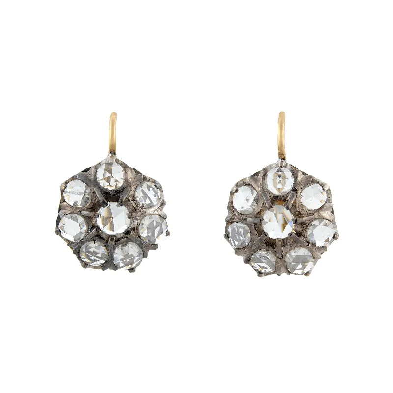 rhinestone earrings for women-Victorian 14kt/Sterling Holland Rose Cut Diamond Cluster Earrings 3ctw