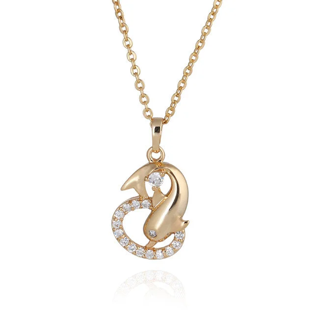 women’s personalized jewelry necklaces-18k Gold Plated Crystal Pendant and Choker Dolphin Necklace